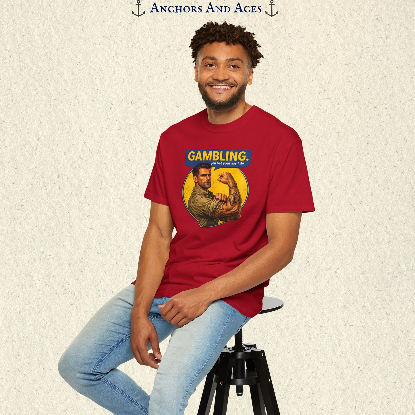 Gambling T-shirt | Retro Strongman Illustration - Front Imprint