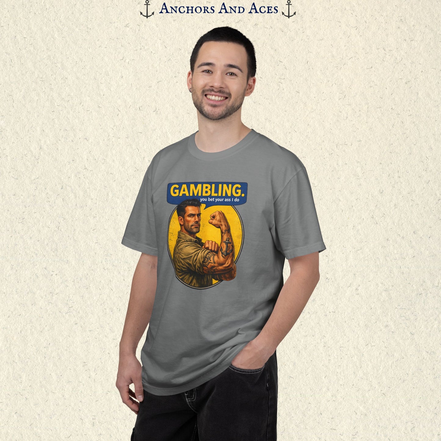 Gambling T-shirt | Retro Strongman Illustration - Front Imprint