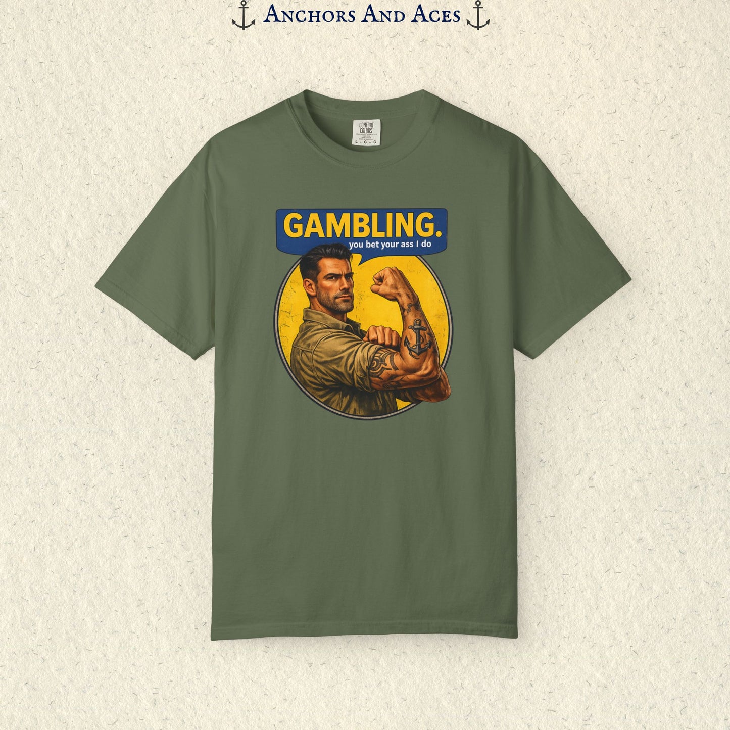 Gambling T-shirt | Retro Strongman Illustration - Front Imprint