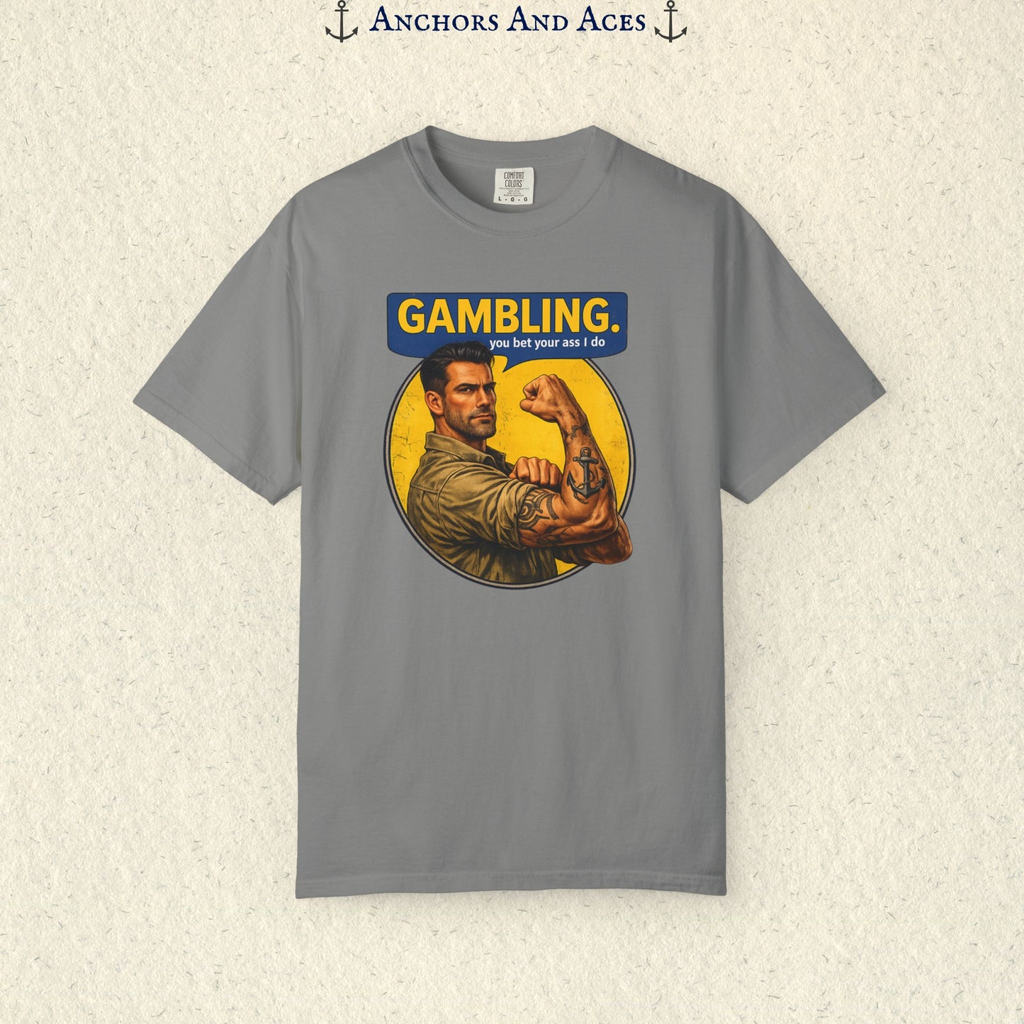 Gambling T-shirt | Retro Strongman Illustration - Front Imprint