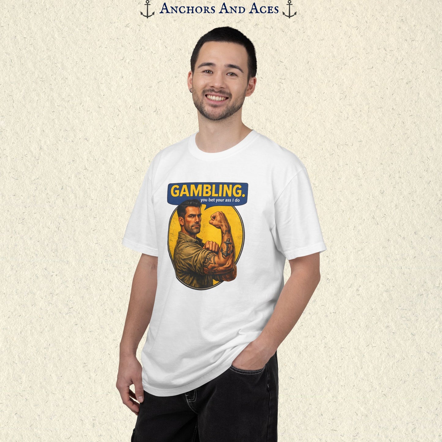 Gambling T-shirt | Retro Strongman Illustration - Front Imprint