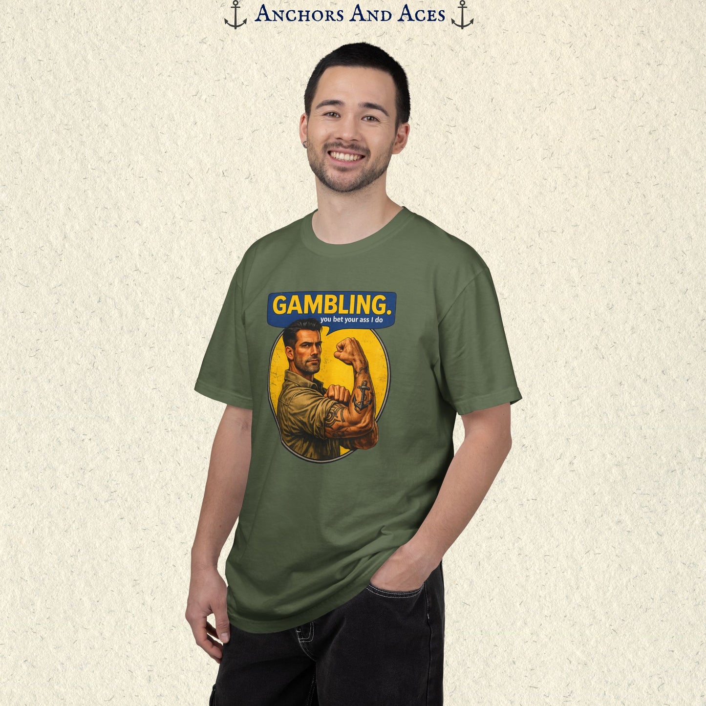 Gambling T-shirt | Retro Strongman Illustration - Front Imprint