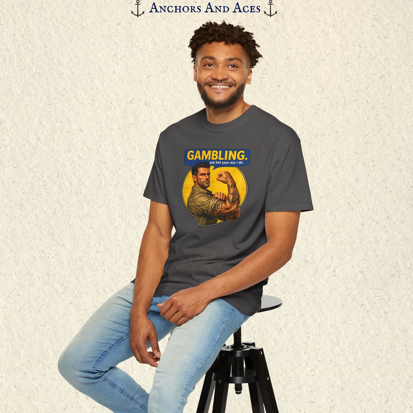 Gambling T-shirt | Retro Strongman Illustration - Front Imprint