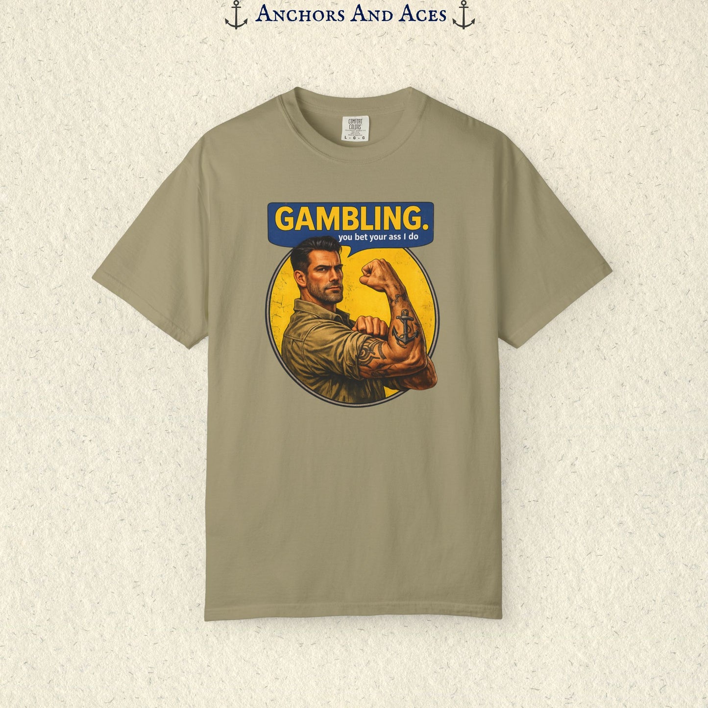 Gambling T-shirt | Retro Strongman Illustration - Front Imprint