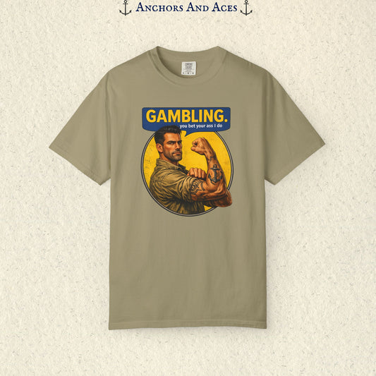 Gambling T-shirt | Retro Strongman Illustration - Front Imprint