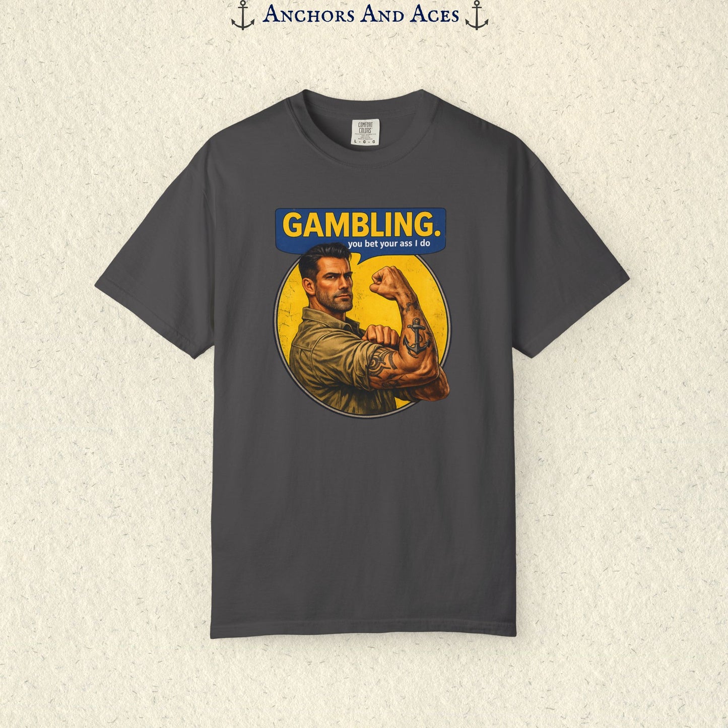 Gambling T-shirt | Retro Strongman Illustration - Front Imprint