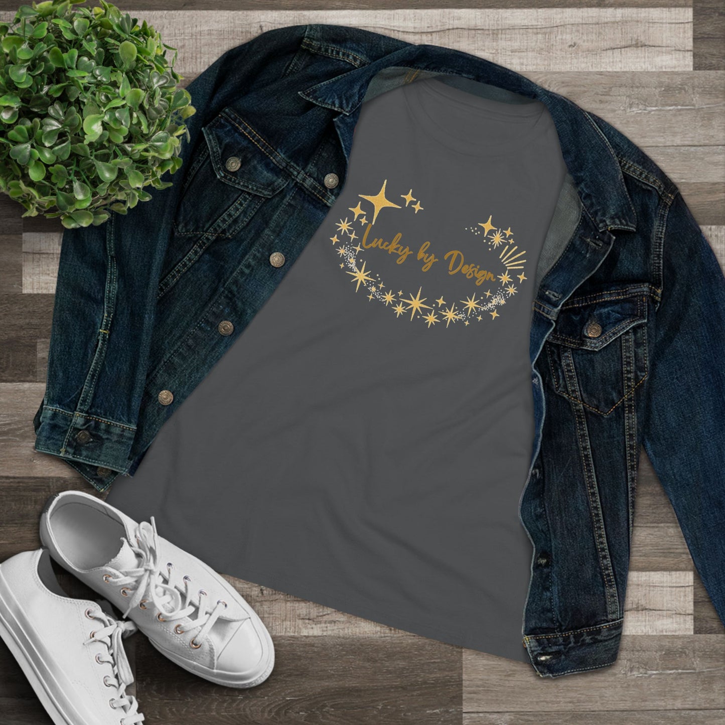 Lucky by Design T-Shirt | Gold Starburst Graphic Tee
