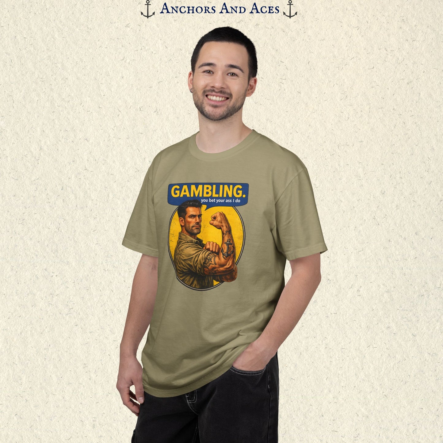 Gambling T-shirt | Retro Strongman Illustration - Front Imprint