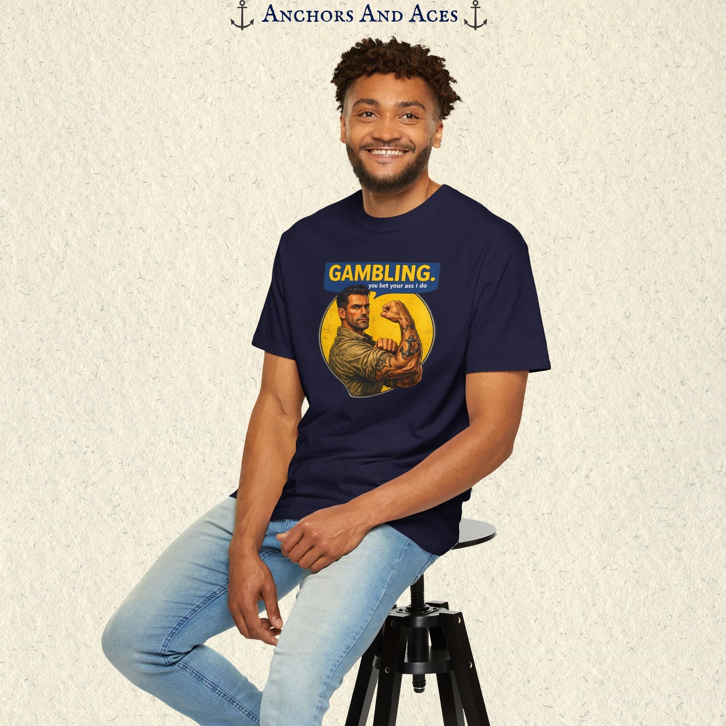 Gambling T-shirt | Retro Strongman Illustration - Front Imprint