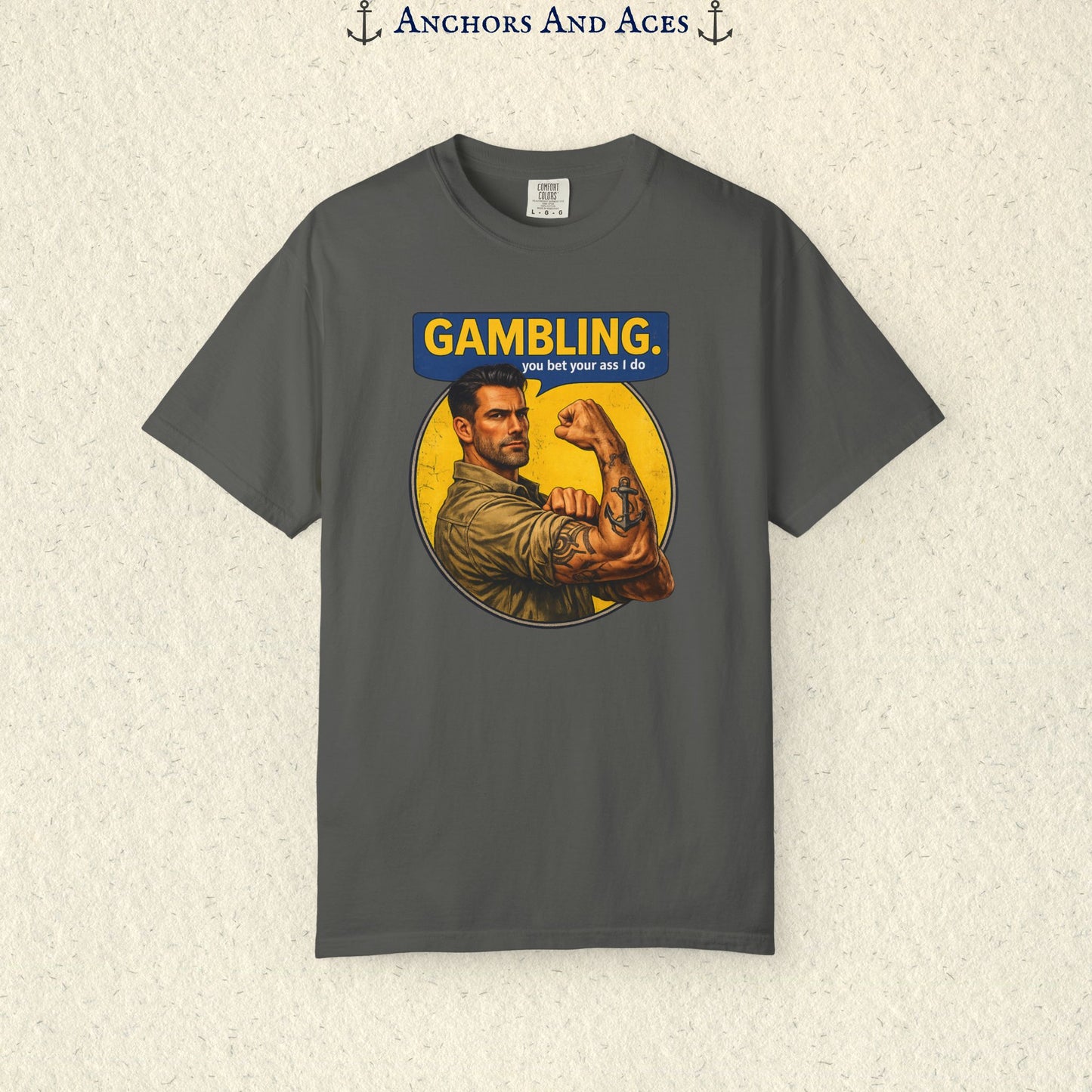 Gambling T-shirt | Retro Strongman Illustration - Front Imprint