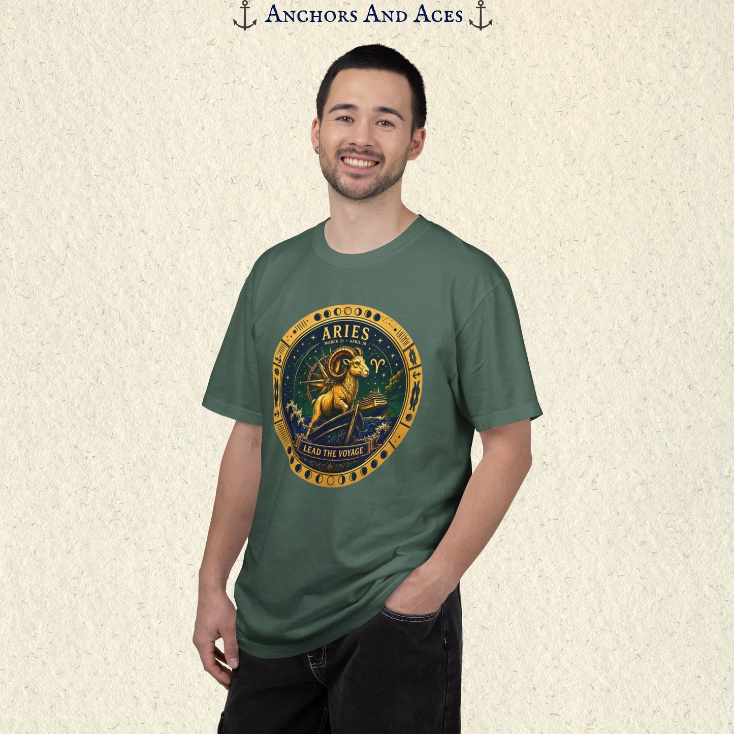 Celestial Seas Zodiac Tee | Aries – Lead the Voyage