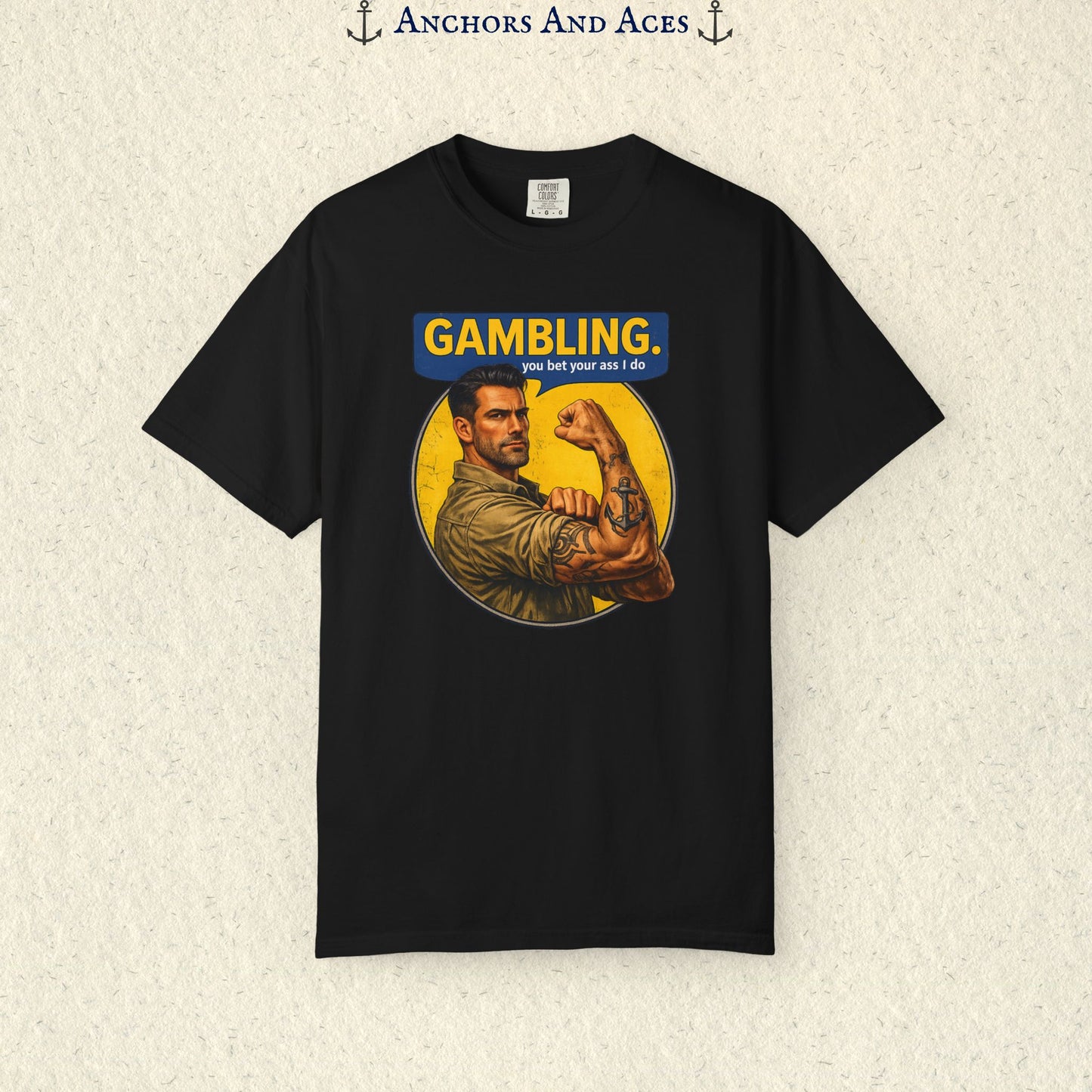 Gambling T-shirt | Retro Strongman Illustration - Front Imprint